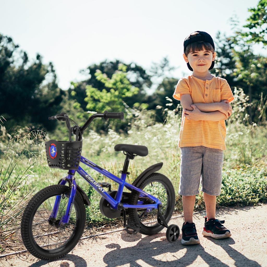 Kids Bike 14 Inch for Boys & Girls with Training Wheels, Freestyle Kids' Bicycle with Bell,Basket and Fender.