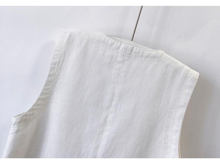Women's Simple Casual White Denim Sleeveless Vest Jacket for Spring/Summer