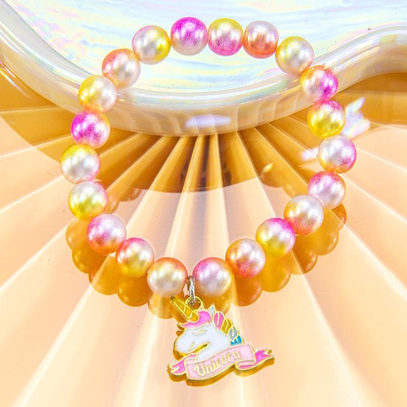 Cute Cartoon Women Bracelet, Beaded Design with Alloy Unicorn, Mermaid and Shell Charm, High Texture Daily Hand Ornaments