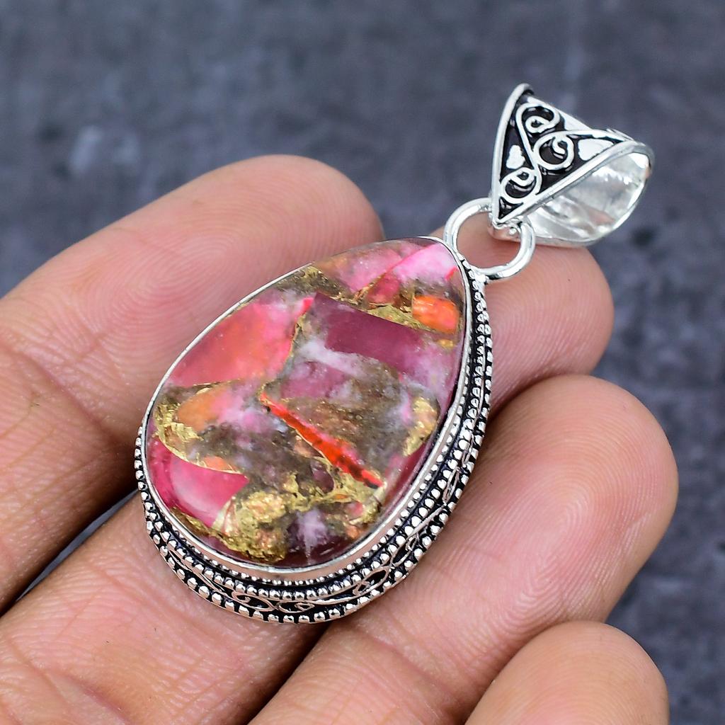 Natural Copper Tourmaline 925 Sterling Silver Jewelry Pendant 1.97" ET-4791