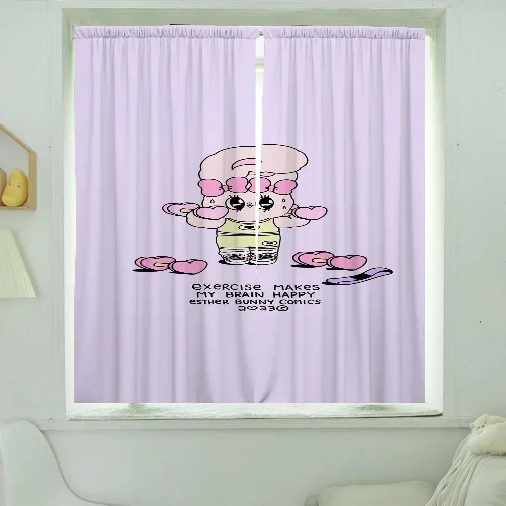 Zasłony okienne kuchenne do salonu 2 sztuki Zasłony zaciemniające Zasłona drzwiowa Kawaii Królik Przegroda Dekoracja sypialni Cień