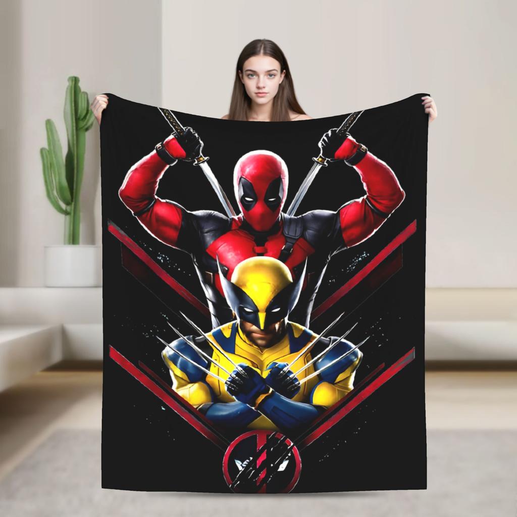 Deadpool and Wolverine Blanket Superhero Comedy Dogpool Plush Awesome Warm Throw Blanket for Bedspread Decoration