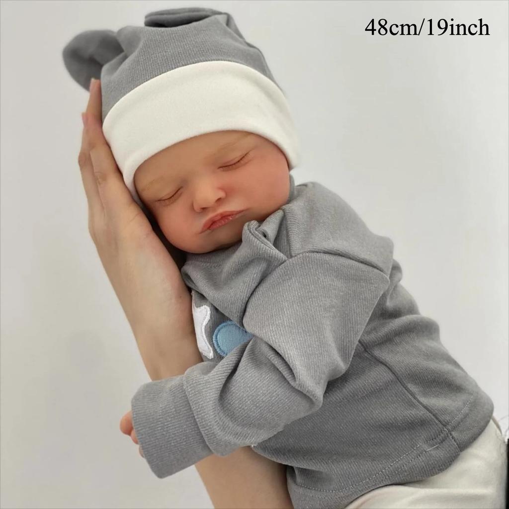 BZDOLL 19 Zoll 48 cm Schlafende Reborn-Babypuppe mit 3D-bemalter Haut und sichtbaren Adern Mädchen Weiche Vinyl-Gliedmaßen Stoffkörper Spielzeug für Kinder Geburtstagsgeschenk