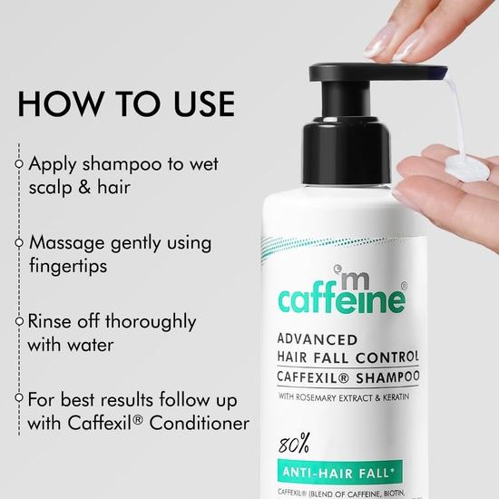 mCaffeine Advanced Hair Fall Control Caffexil® Shampoo with Keratin, Biotin & Rosemary | 80% Hair Fall Control | Men & Women | Sulphate Free - 250 ML