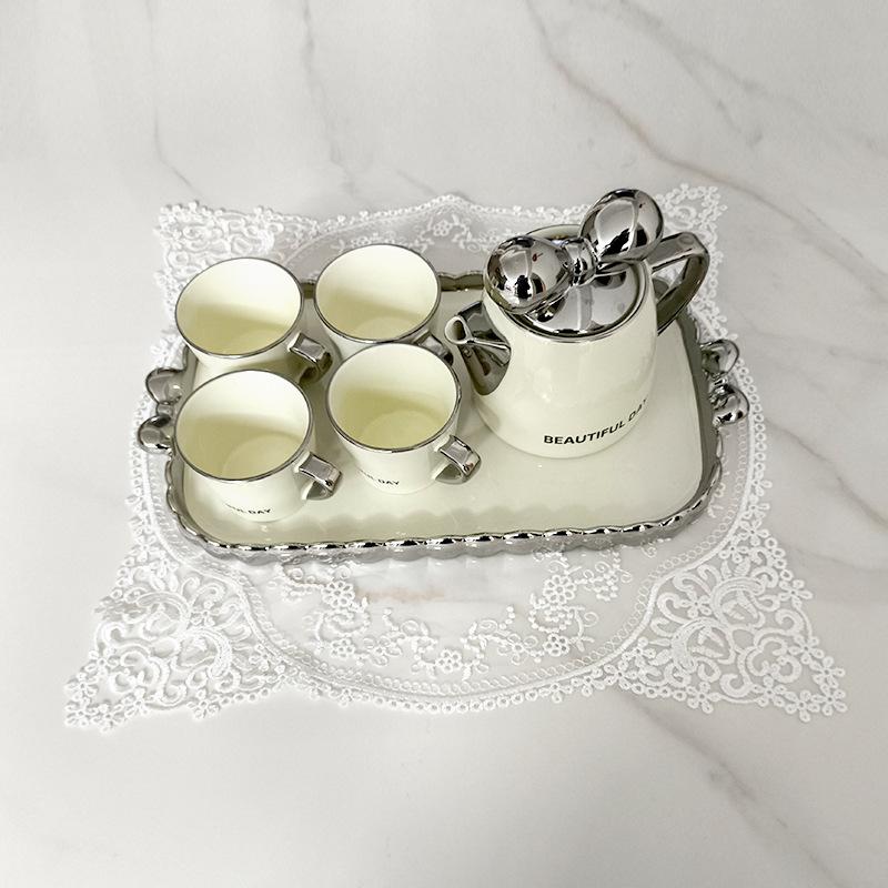 Mesh Embroidered Kitchen Bar Table Mat Tea Set Coffee Cup Cover Christmas Wedding Party Decoration