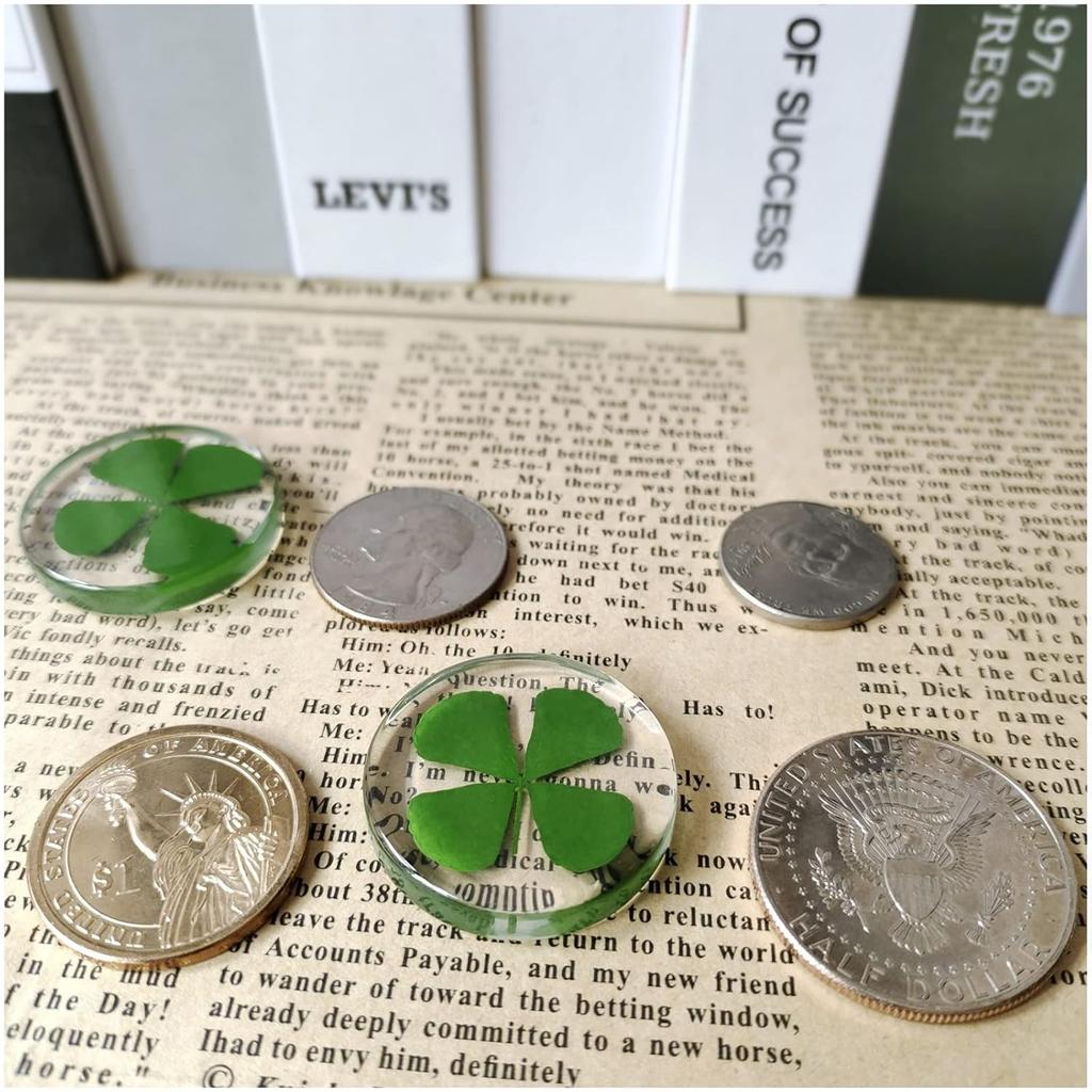 2Pcs Real Four Leaf Clover - Clover Stone Pocket Lucky Charm, Irish Blessing Good Luck Gift for Friends, Family (Transparent)