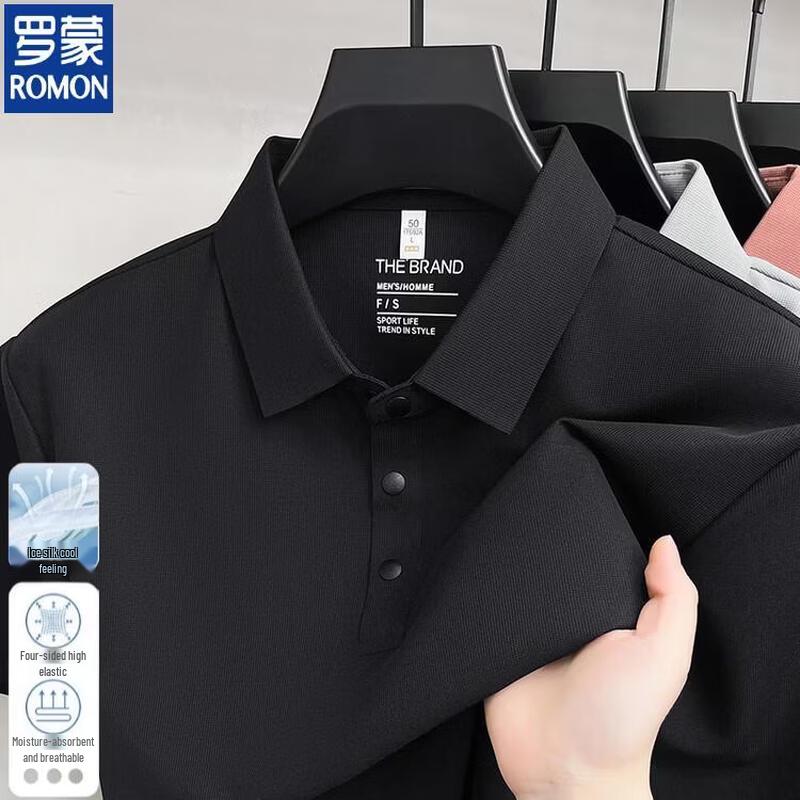 

ROMON Men s Waffle Ice Silk Polo T-Shirt 4XL