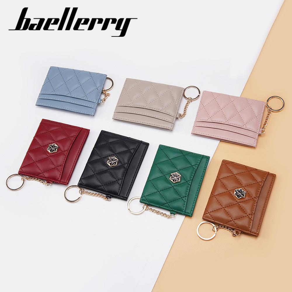 Boiseen New Women's Card Bag Quilted Embroidered Thin Change Bag Rhombus Buckle Card Cover