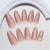 24 Pcs Glossy Full Cover Stick On Nail Almond Shape False Nail Simple Press On Nail Rhinestones Artificial Nail