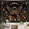 2D Flat, 1pc Mystical Forest Tapestry Wall Hanging - Horizontal Moth & Moon Phase Bohemian Wall Art Suitable for, Bedroom, Decor, Polyester Fabric wit