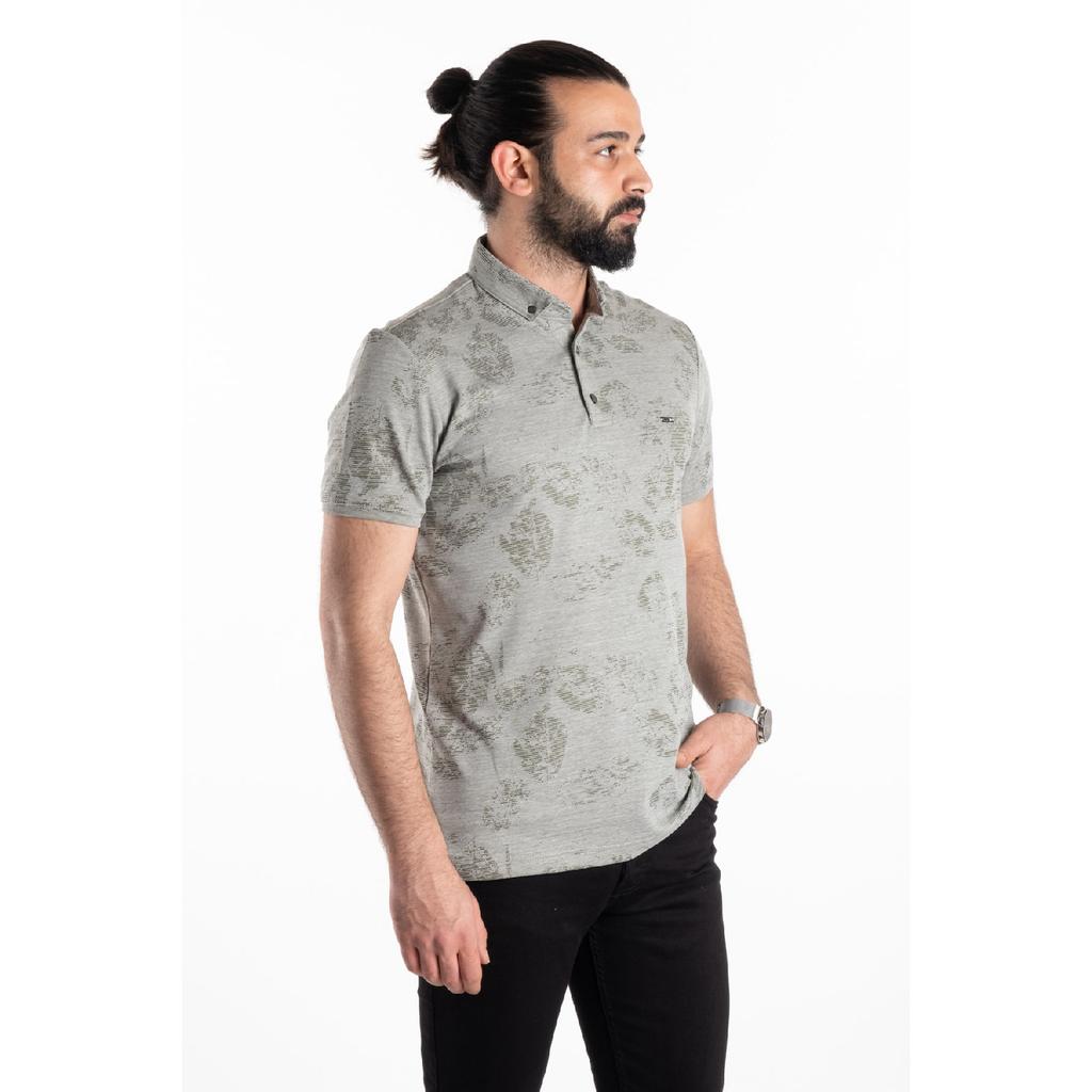 Tricou pentru bărbați, bej, abstract jacquard, cu gât polo