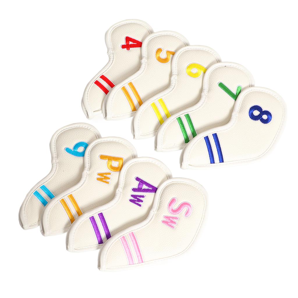 9pcs Set PU Waterproof Golf Club Iron Cover with Numbers Thickening Fleece Golf Head Covers SetWhite