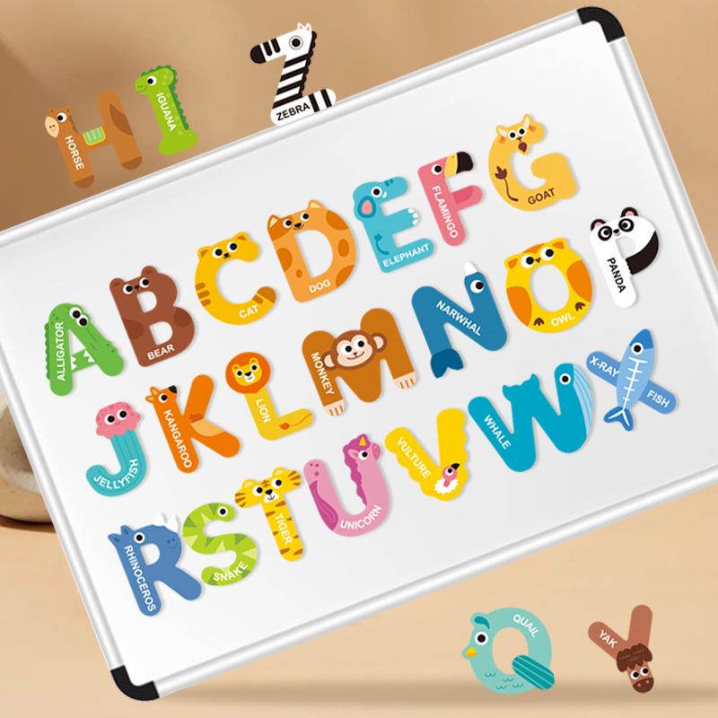 Children's Educational Magnetic Blackboard & Refrigerator Puzzle with 26 Alphabet Letters, Animal Shapes, and Numbers.