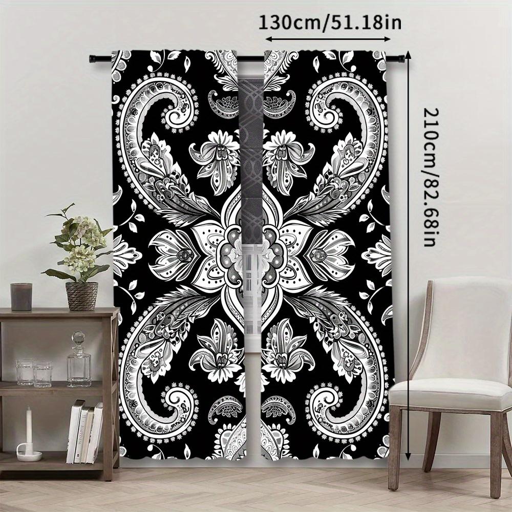 2pcs   Black Floral Curtains   Bohemian Mandala Flowers Decorative Window Drapes   Rod Pocket Window Treatment   For Bedroom Living