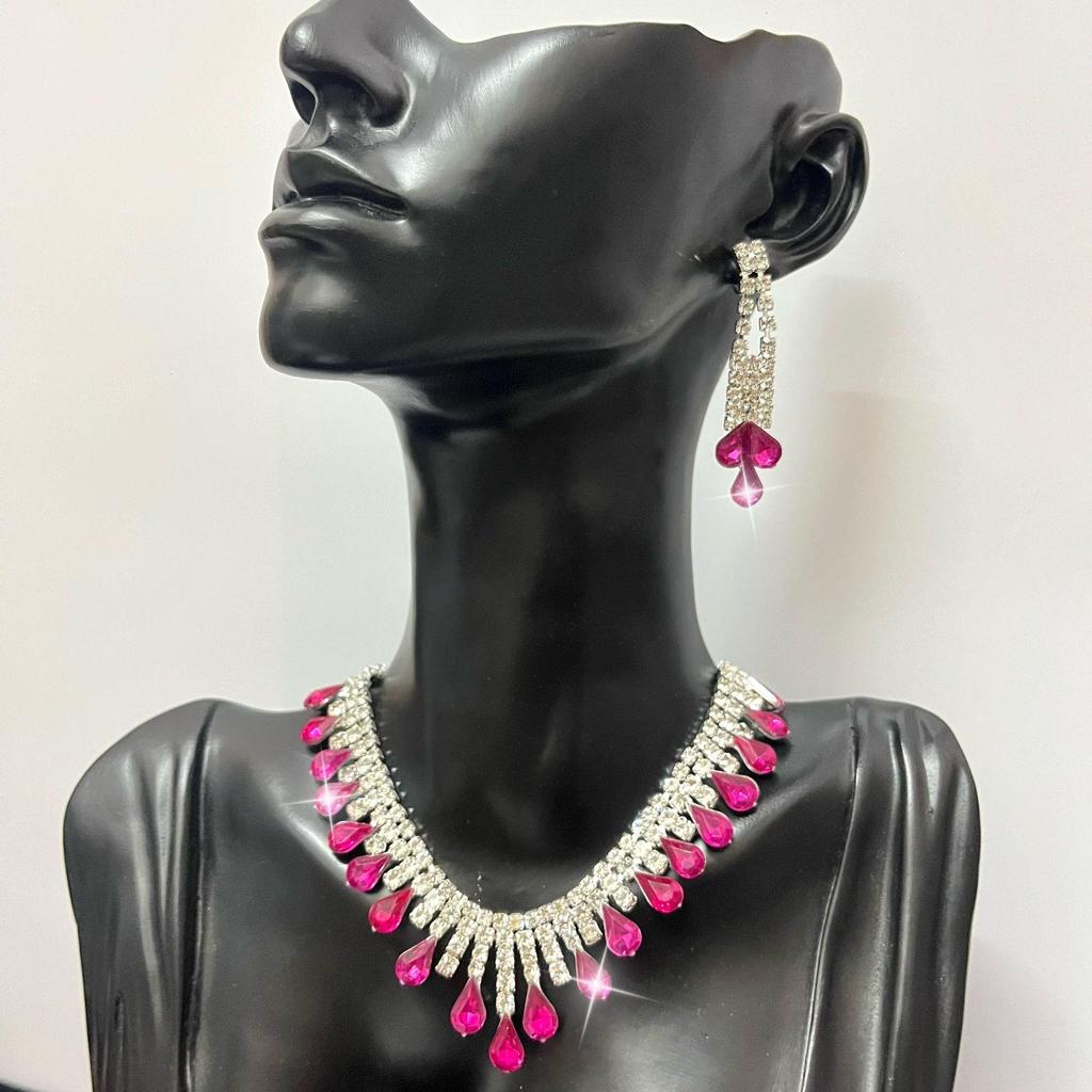Elegant Purple Water Drop Jewelry Set: Necklace and Earrings for Bridal or Evening Wear