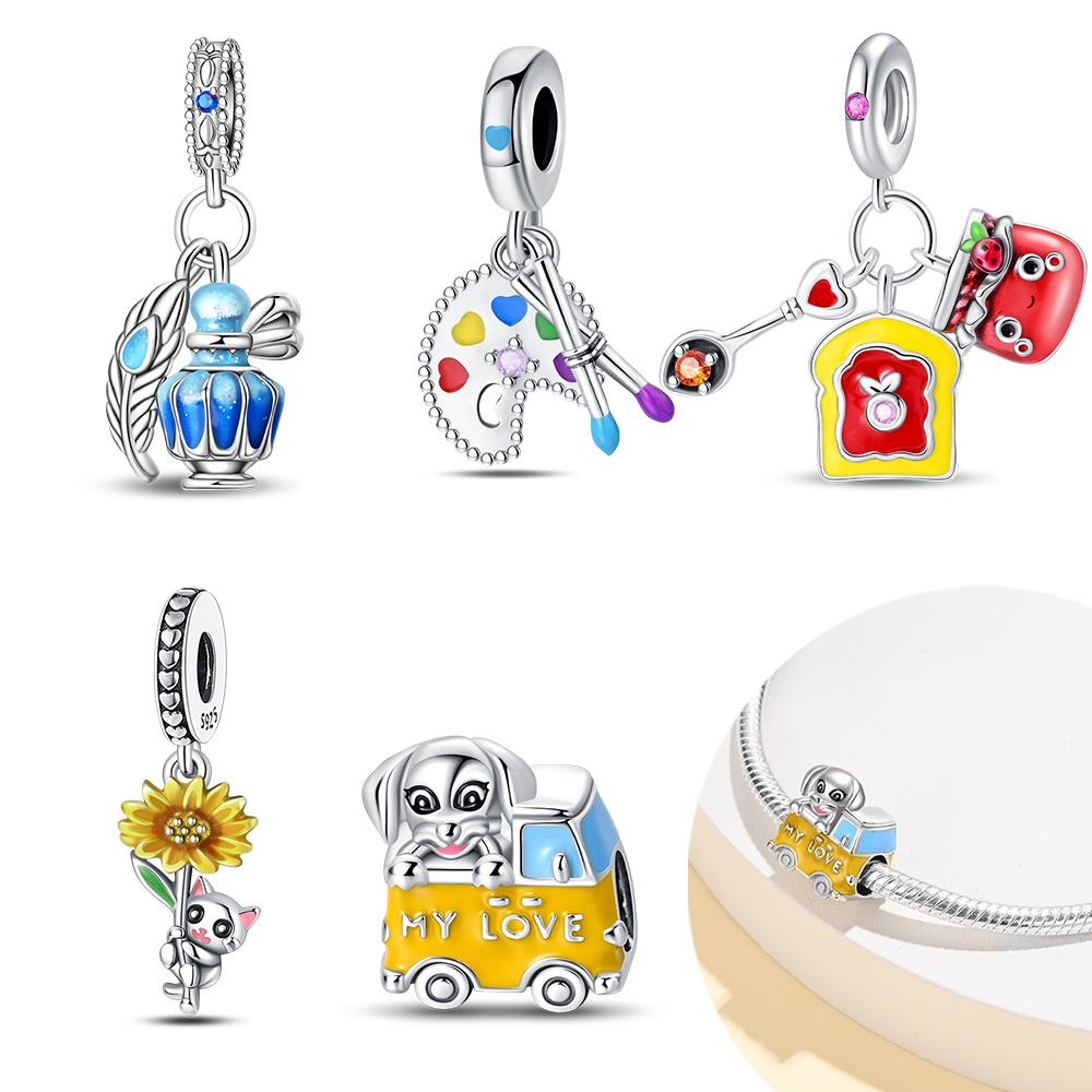 Plated 925 Silver Youth Artists' Paintpots Charms Fit 925 Charms Bracelet Beads Jewelry Gifts for Women