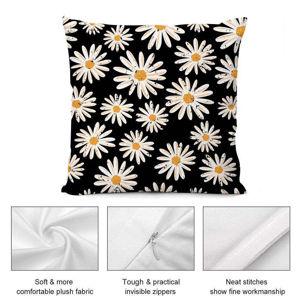 Black Daisy Cushion Cover Soft Plush Fabric DoubleSided Printed Cushion Covers for All Seasons Modern Home Decor