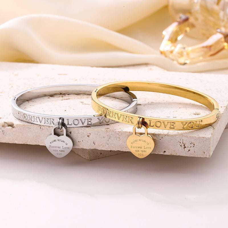 European & American Style Forever Love Double Heart Women's Titanium Steel Bracelet