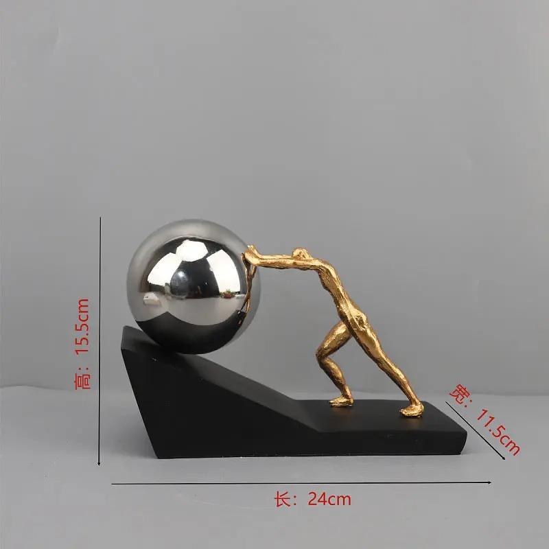 Desktop Decoration Pushing The Ball Character Resins Sculpture Ornaments Mythical Figures Sisyphus Pushed The Rolling Stone Stat