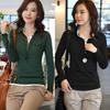 Design Feeling Color Block Mock Two Piece T Shirt For Women With Stretch Cotton For Office Wear