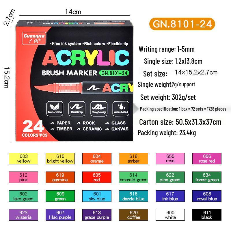 Guangna 8101 Liquid Soft Tip Acrylic Marker - 288 Colors for DIY Graffiti and Body Painting