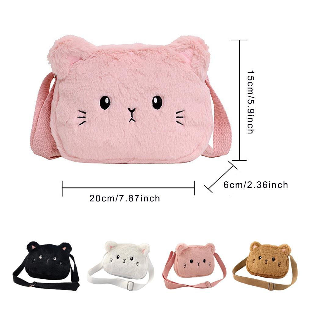 Cartoon Cat Girls Crossbody Bags Soft Plush Messenger Shoulder Bag Winter Animal Shape Handbags Small Purse Wallet
