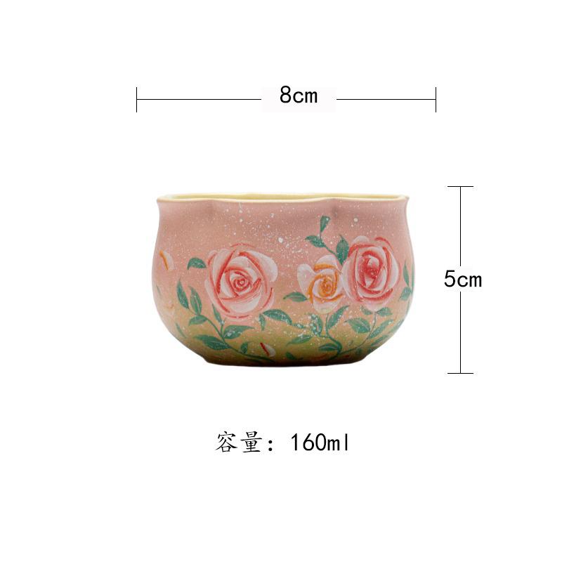 

160ml Hand-painted Rose Teacup Aesthetic Tea Bowl Sample Tea Cup Tea-tasting Meditation Cup Chazhan Master Cups Drinkware Craft