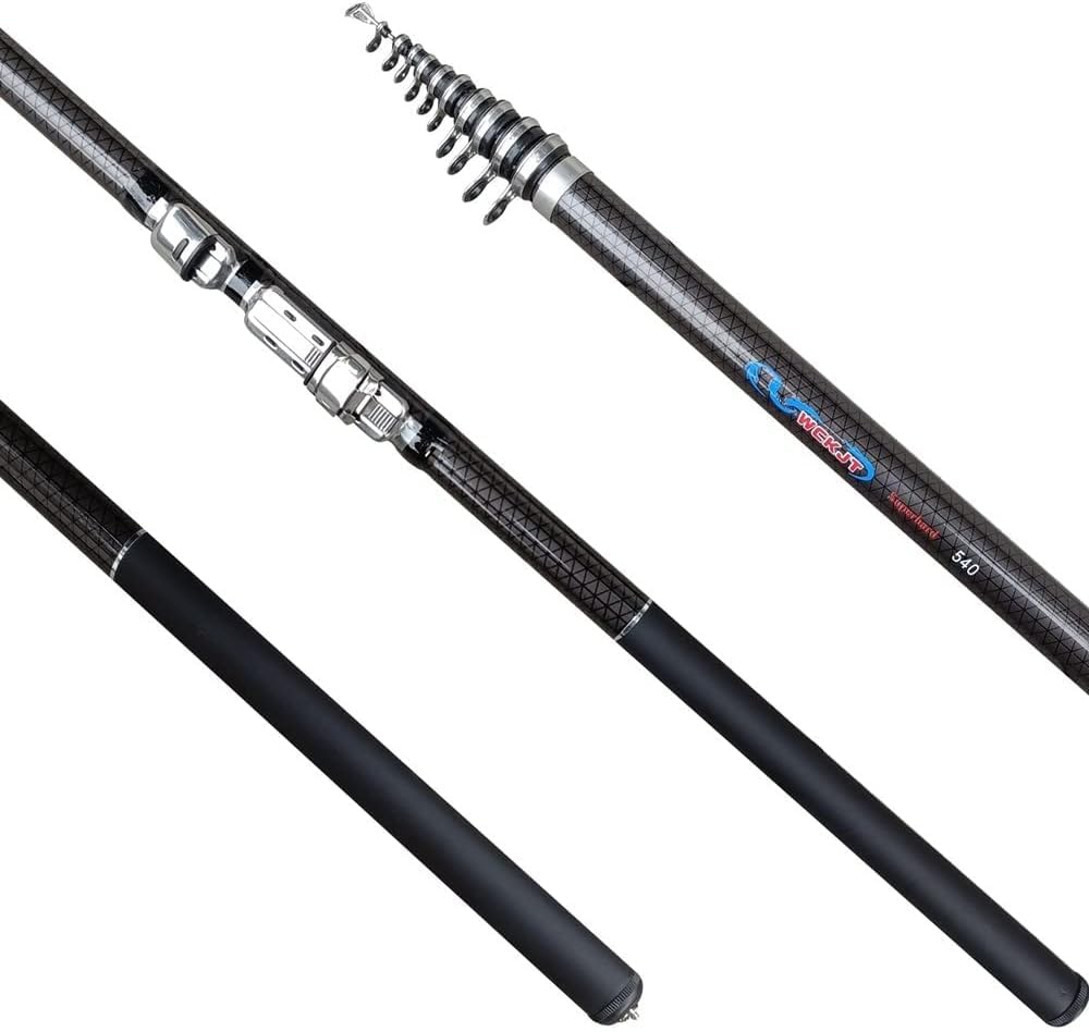 Portable Carbon Fiber Telescopic Fishing Rod, 3.6m/4.5m/5.4m/6.3m/7.2m, for Salt and Freshwater Fishing, Casting Rod, and Pier Fishing (540cm)