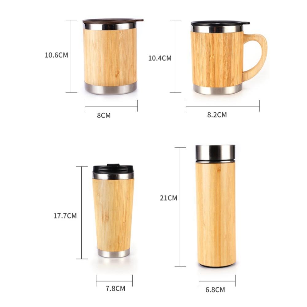 401-500ml Stainless Steel and Bamboo Travel Mug Portable Handle Office Cup Vacuum Coffee Cup