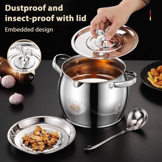 Bacon Grease Container Stainless Steel Oil Pot with Filter And Lard Pot Kitchen Lid Dual Handle