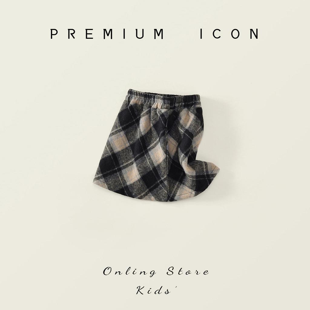 Girls' Woolen Skirt Autumn New Korean Style Red Vintage Plaid A-line Skirt for Young Children