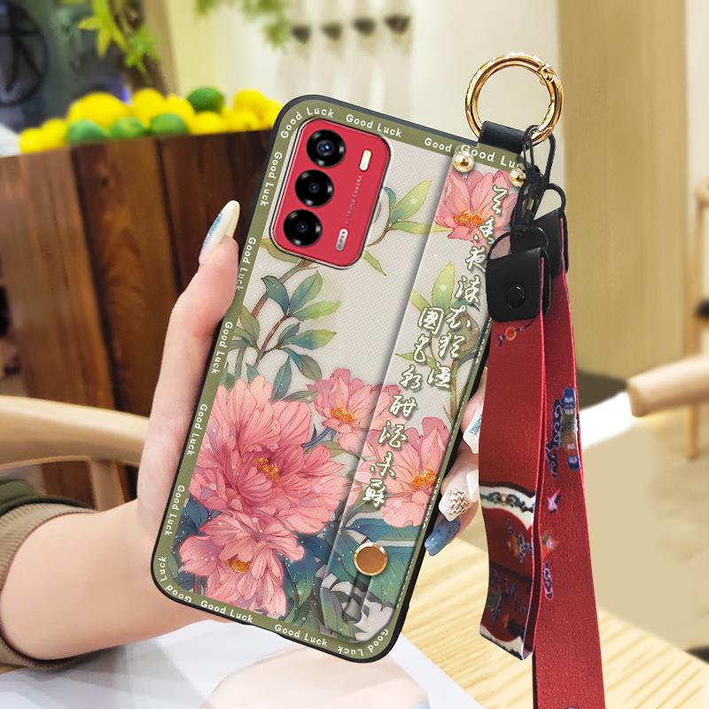 Elderly lady Durable Phone Case For ZTE Blade V40 Vita/A72 Wrist Strap Wristband For Mom Silicone Fashion Dirt-resistant