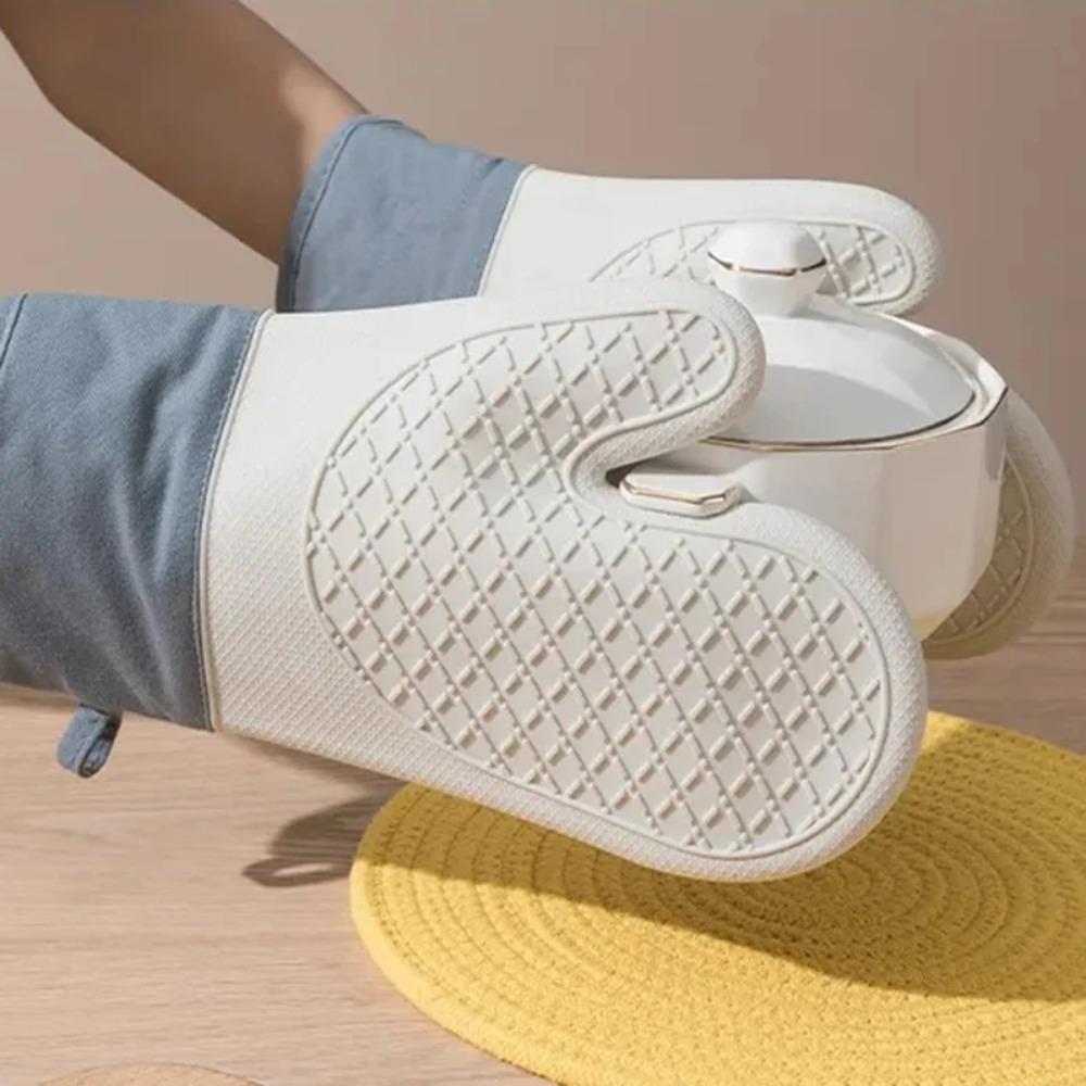 2PCS Thicken Silicone Gloves Oven Heat Insulated Finger Gloves Cooking Microwave Non-slip Gripper Pot Holder Kitchen Baking Tool