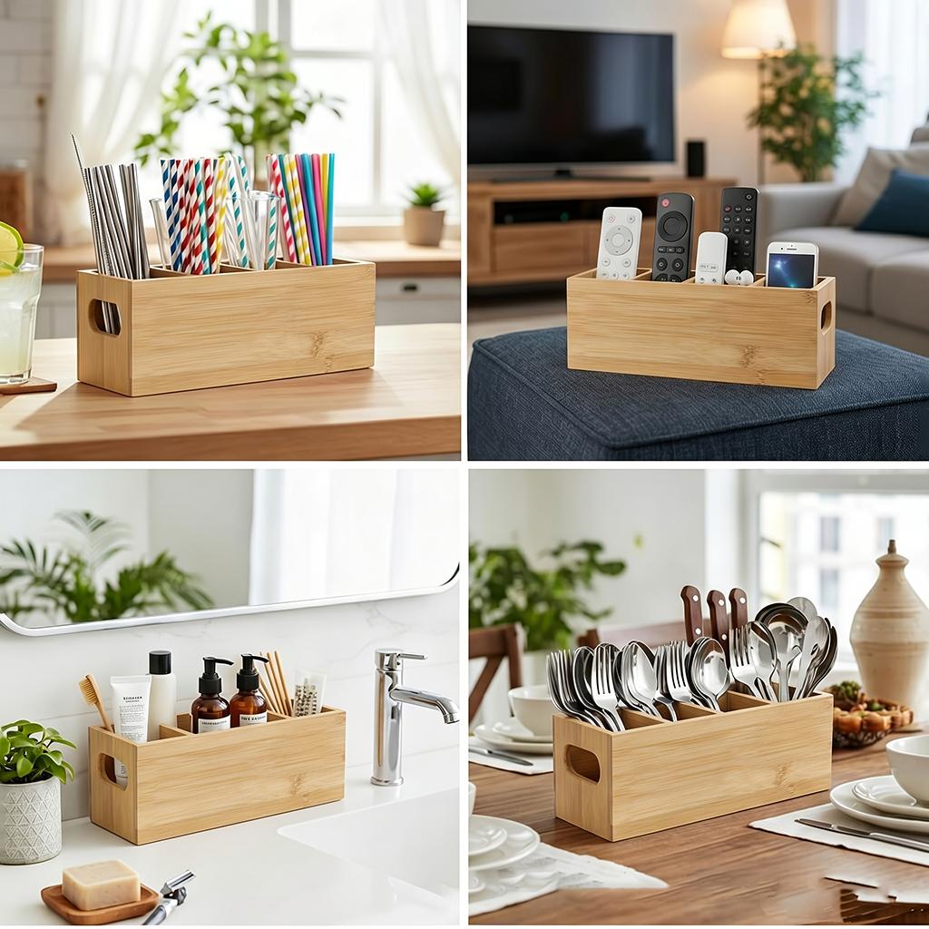 Cutlery Holder, Kitchen Utensil Caddy with 3 Compartments, Countertop Cutlery Storage Organizer, Flatware Organizer for Parties