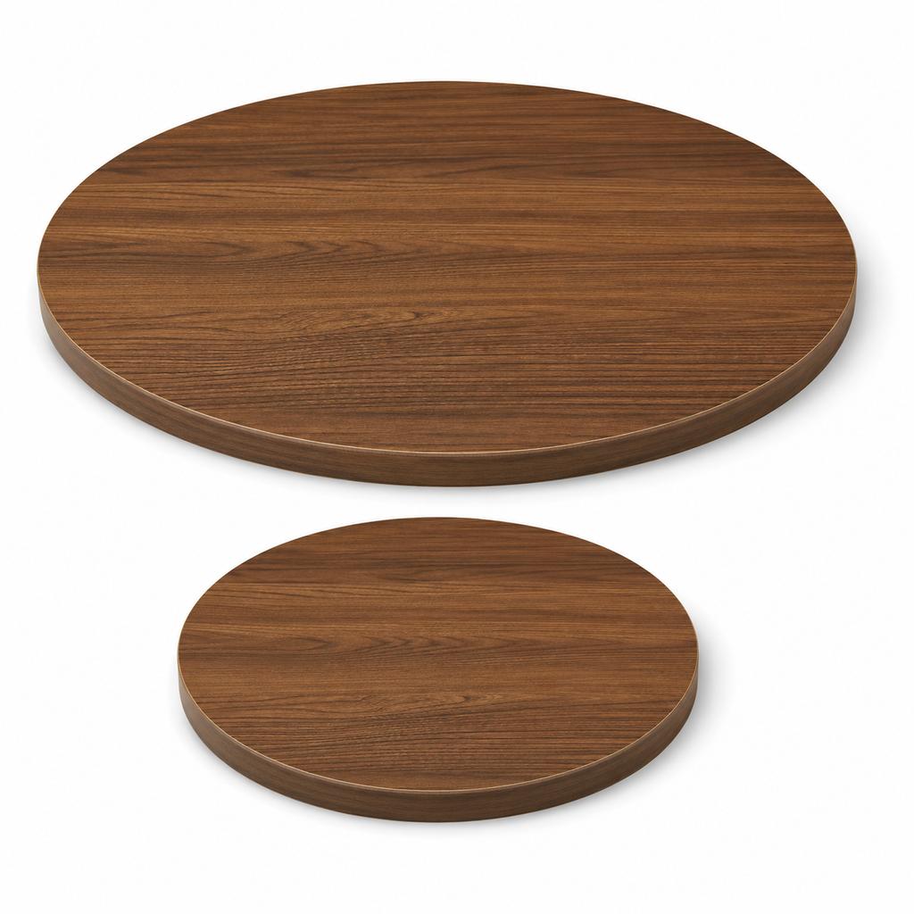 2-Piece Set Round Table Tops, Walnut Wood Look, diameter 70 cm Dining Table Top + diameter 50 cm Side Table Top, Table Top Only