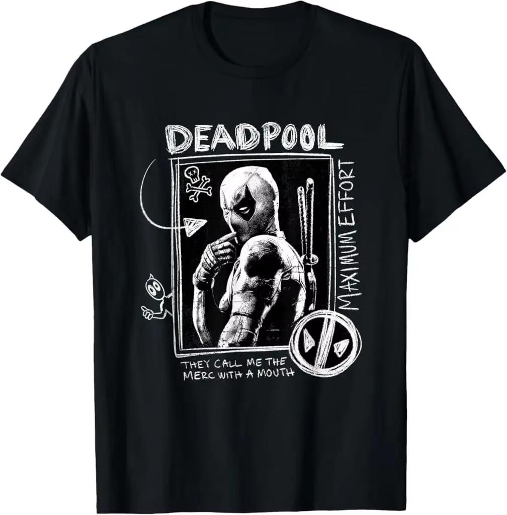 Marvel Deadpool Mouth Pattern Humorous Design HighQuality Cotton Tshirt suitable for daily wear comfortable black Tshirt M