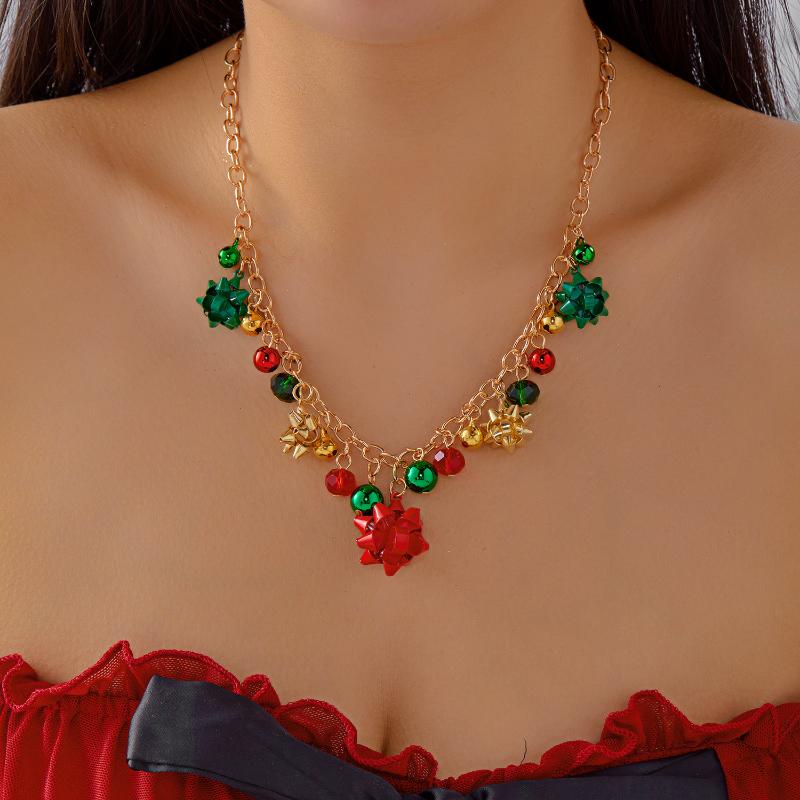 Exaggerated Christmas Bell Beaded Choker Necklace For Women Trendy Xmas Pendant Clavicle Chain New Year Party Jewelry Gift