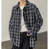 Men's Black White Plaid Oversized Shirt Long Sleeve Distressed Loose Casual Streetwear Button Down Top