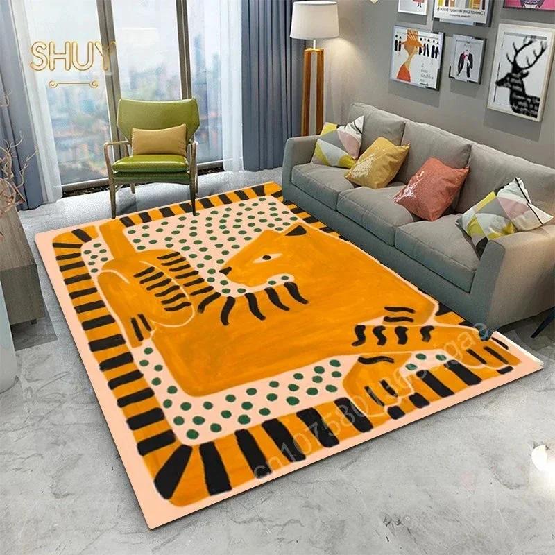 Ancient Egypt Abstract Carpet Rug Living Room Bedroom Mat Colorful Tiger Leopard Figure Non-Slip Flannel Home Decor Floor Mat