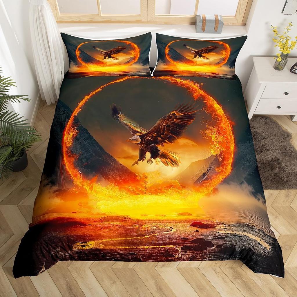 Eagle Duvet Cover Set for Boys Men Queen King Twin Size Lightweight Down Room Decor 2 Pillowcases 1 Comforter Cover No Comforter