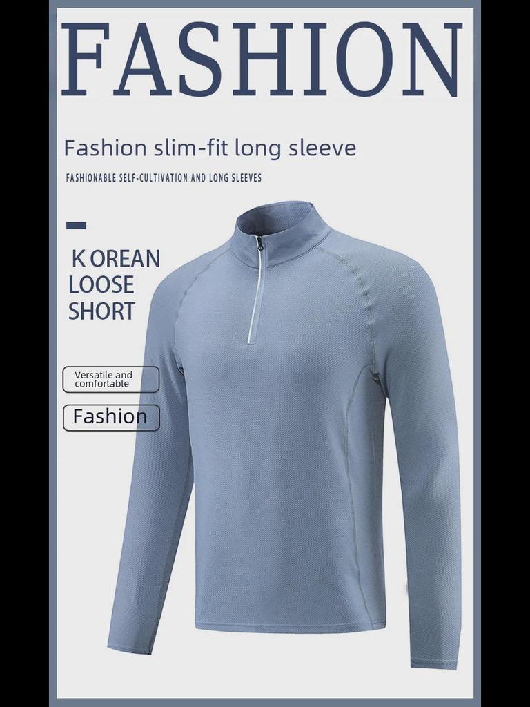 Men's Quick-Dry Breathable Long-Sleeve Fitness Shirt with Zipper Collar