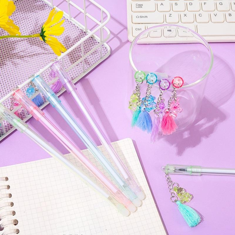 15 Piece Lytwtw's Stationery Cute Tassel Pendant Waterbased Pen School Office Supplies Neutral Pen Creative Sweet Lovely Pen