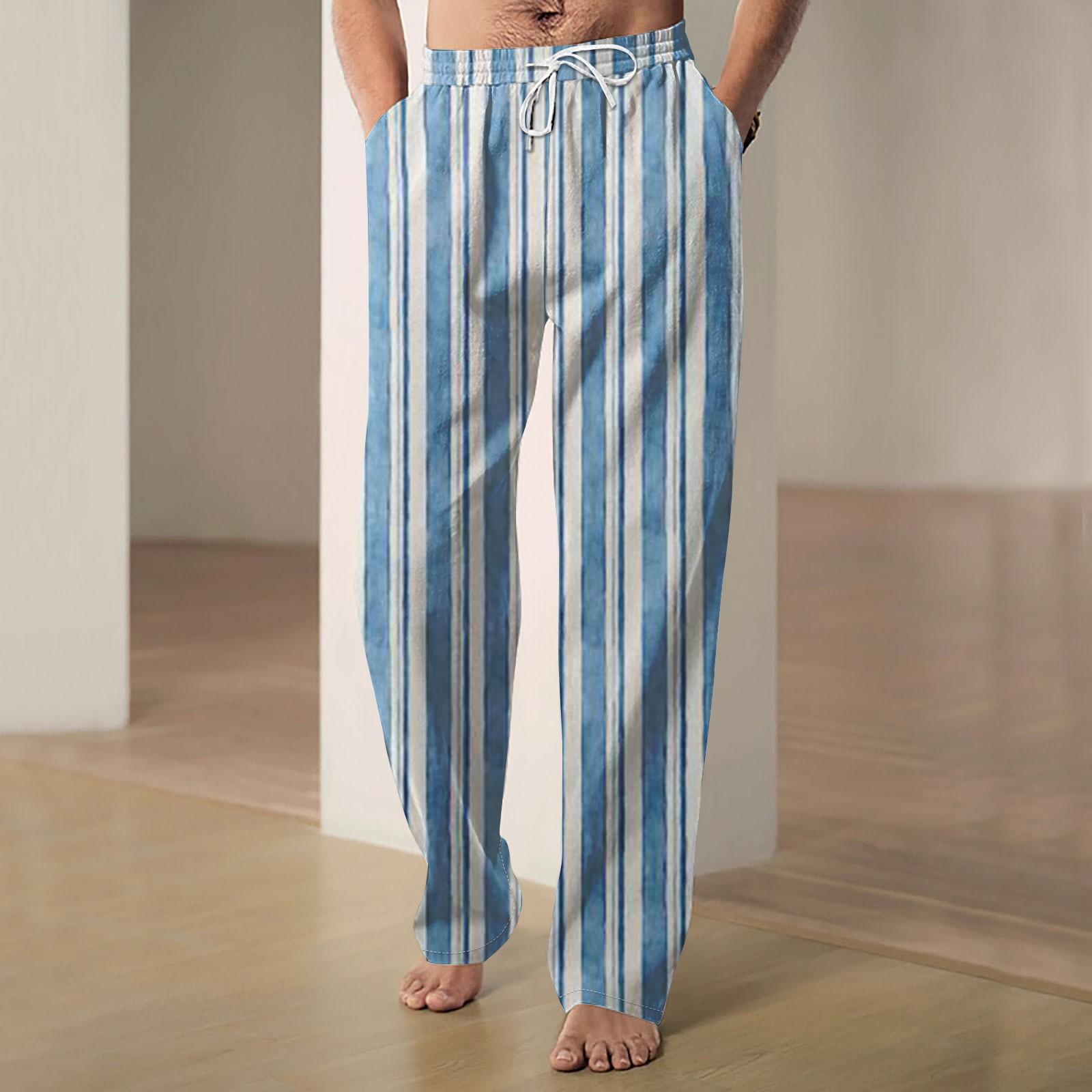 

Мужские повседневные свободные и удобные повседневные брюки, хлопковые льняные брюки с принтом на шнуровке XXXXXL небесно-голубой