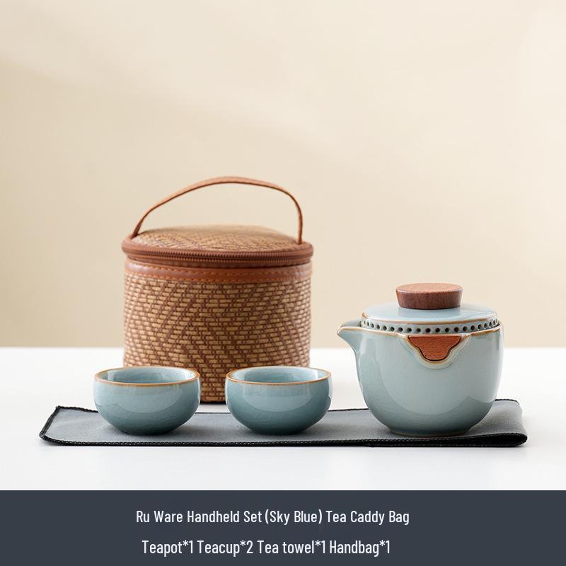 Portable Ru Kiln Kung Fu Tea Set: One Pot, Three Quick-Brew Cups, Perfect for Corporate Gifts