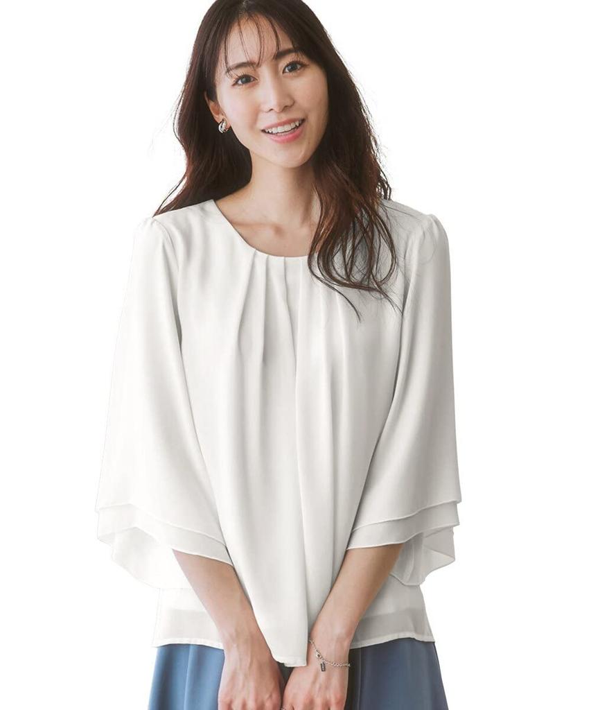 Nissen Cut and Georgette Flare Sleeve Size M Shirt/Blouse [Lined Sew] 3/4 Blouse, Off-White,