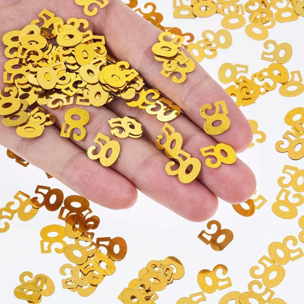 Golden 50 Confetti, Number 50 Table Scatter, Decorations For 50th Birthday Party Celebration, 50 Anniversary Decor