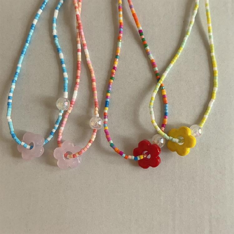 Colorful Flower Necklace Resin Pendant Choker Adjustable Chain Delicate Choker