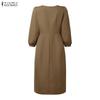 ZANZEA Women Casual V-Neck Solid Color 3/4 Sleeve Retro Dress