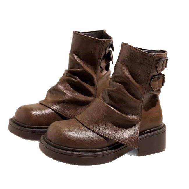 Herbst Martin Stiefel Britische Neue Gefaltete Ritterstiefel Dicksohlige Hosenstiefel Stapelstiefel Lunfeng Kurze Stiefel