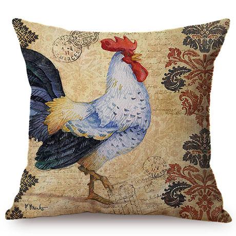 Vintage Hahn Ölgemälde Sofa Dekoration Kissenbezug Luxus Nordisches Bauernhaus Poster Design Baumwolle Leinen Quadratische Kissenhülle